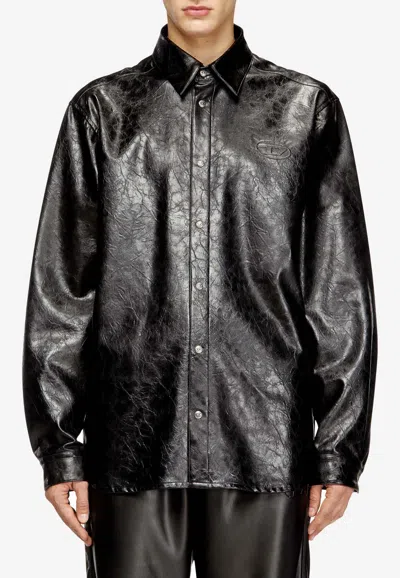 Diesel Vintage Leather Effect Textured Shirt In Black