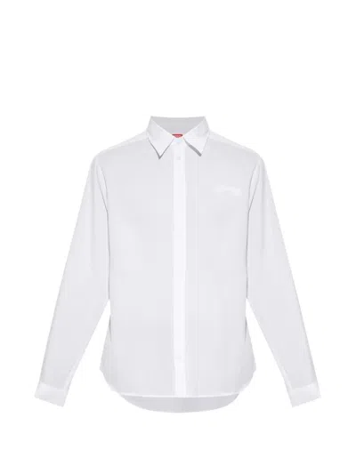 Diesel S-simply-jmck Logo-embroidered Long-sleeve Shirt In Black