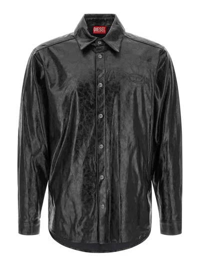 Diesel Textured Shirt With Branded Buttons In Black