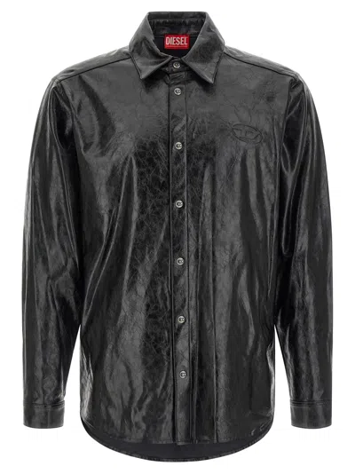 Diesel Vintage Leather Effect Textured Shirt In Black