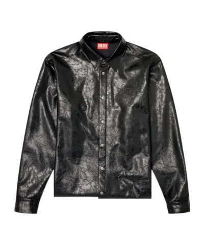 Diesel Textured Shirt With Branded Buttons In Black