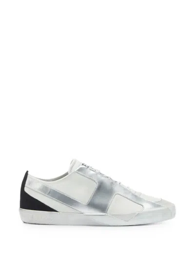 Diesel S-slante-d Leather Low-top Sneakers In Silver