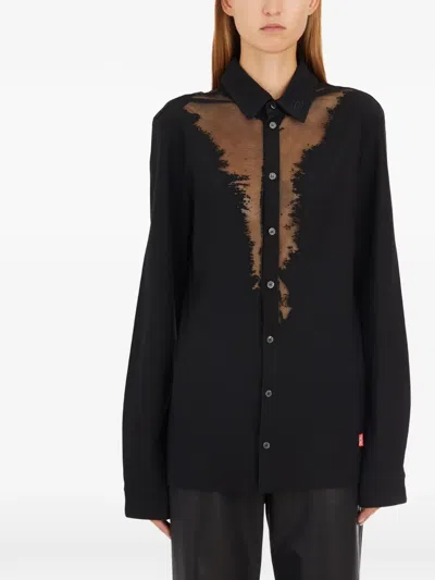 Diesel S-sun Sheer-panel Shirt In Black
