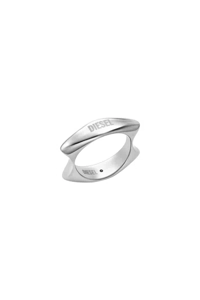 Diesel Stainless Steel Band Ring In Silver
