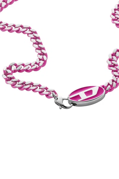 Diesel Stainless Steel Chain Necklace In Pink
