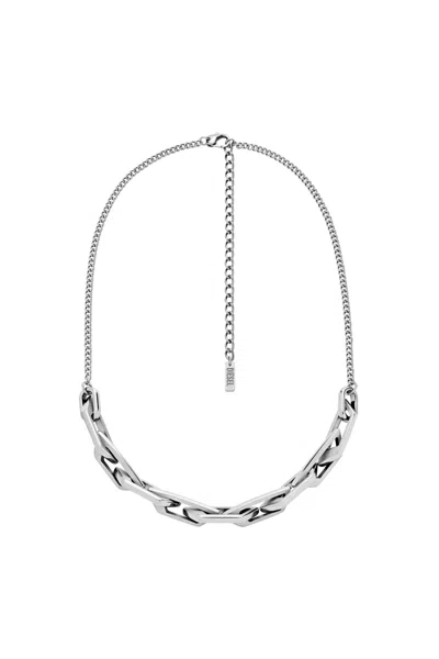 Diesel Stainless Steel Chain Necklace In Metallic