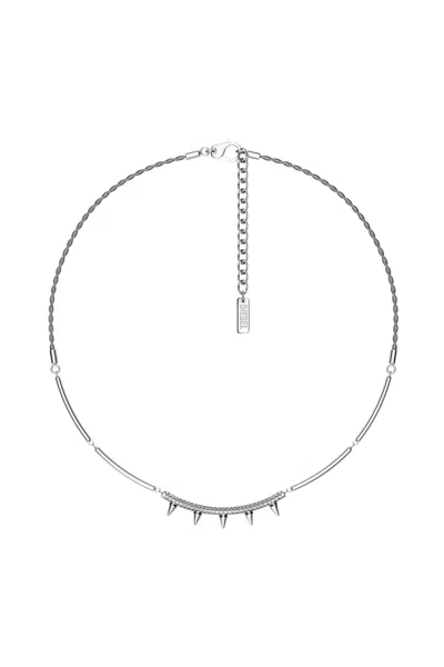 Diesel Stainless Steel Chain Necklace In Silver