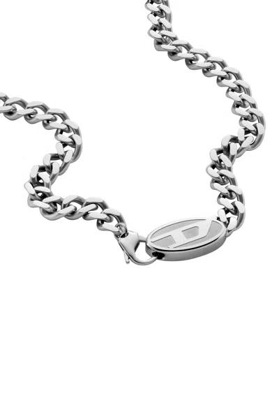 Diesel Stainless Steel Chain Necklace In Metallic