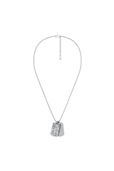 Diesel Stainless Steel Dog Tag Necklace In Silver