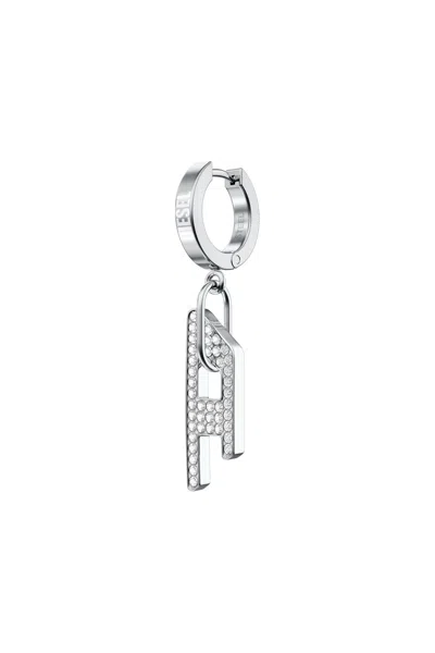Diesel Stainless Steel Glitz D Drop Earring In Silver
