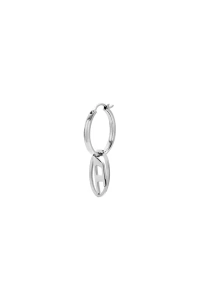 Diesel Stainless Steel Hoop Earring In Silver