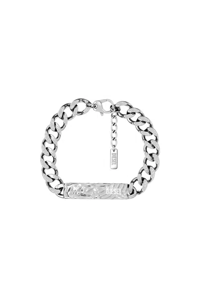 Diesel Stainless Steel Id Bracelet In Silver