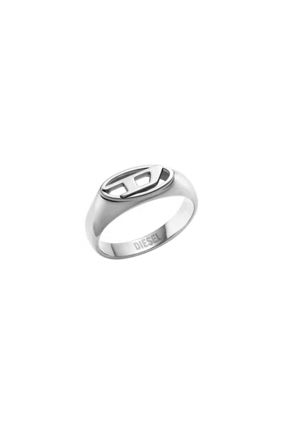 Diesel Stainless Steel Signet Ring In Silver