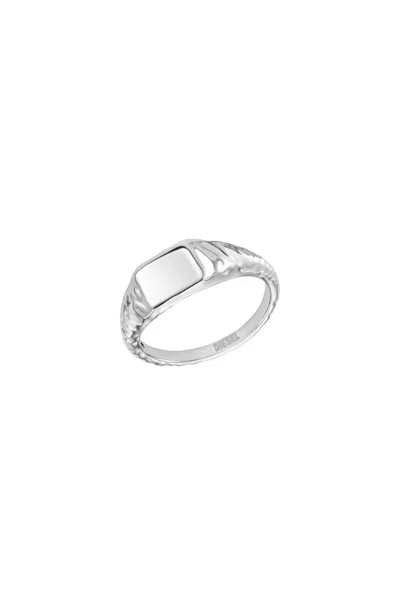 Diesel Stainless Steel Signet Ring In Silver