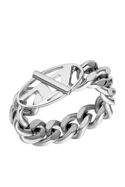 Diesel Stainless Steel Soft Chain Ring In Silver