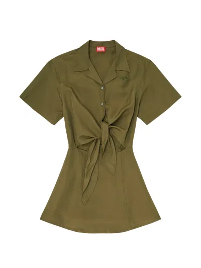 Diesel Stall Tie-front Mini Dress In Green