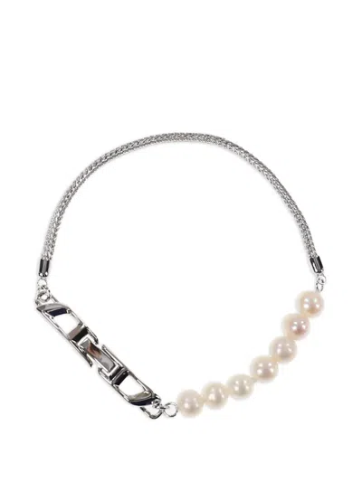 Diesel Sterling Silver Pearl Chain Bracelet In Neutral
