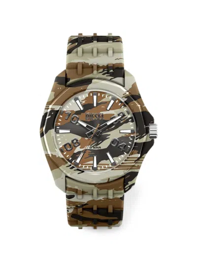 Diesel Stinger Camo Silicone Watch In Brown