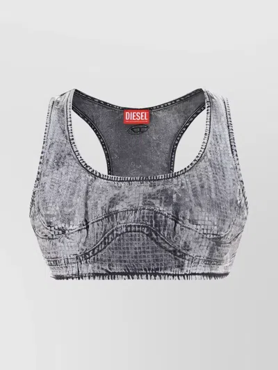 Diesel Stitched Cotton Racerback Top In Gray