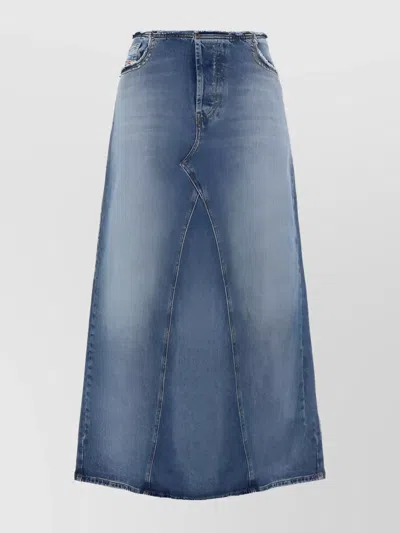 Diesel Stitched Cotton Skirt Back Slit In Blue