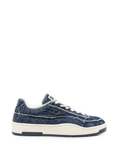 Diesel Low Top Sneakers Casual Denim Texture Rubber Sole In Blue