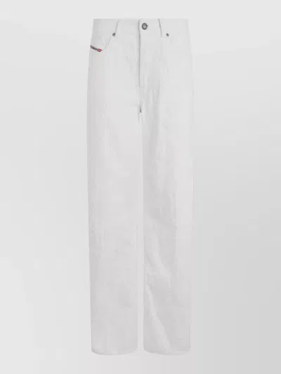 Diesel Straight Cut Long Denim Cotton Jeans In White