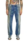Diesel Straight Trousers With Belt Loops And Contrast Panels In Blue