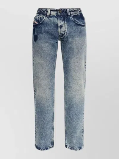 Diesel Straight Leg Denim Jeans Distressed Faded In Blue