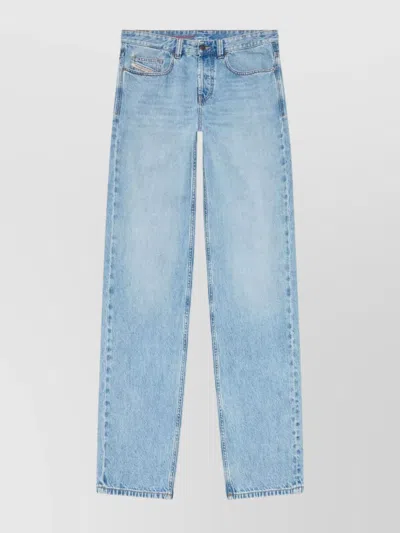 Diesel Straight Leg Denim Trousers Featuring Whiskering In Blue