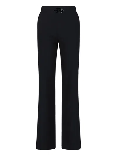 Diesel Straight-leg Wool Blend Pants With Side Zipper And Logo Detail In Blue