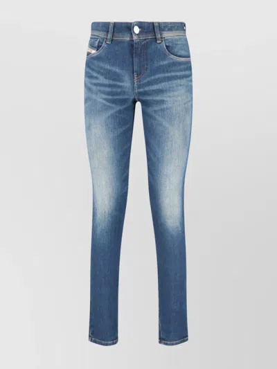 Diesel Straight Trousers With Belt Loops And Faded Effect In Blue