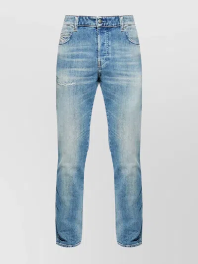 Diesel Straight Trousers With Distressed Finish And Belt Loops In Blue