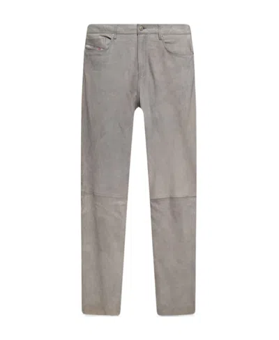 Diesel Straight-leg Leather Trousers In Grau
