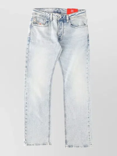 Diesel Light Wash Faded Straight-leg Cotton-blend Jeans In Blue