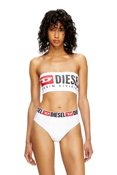 Diesel Strapless Bra With Maxi Logo In Bianco