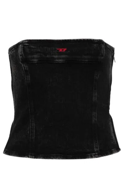 Diesel Strapless Denim Top With Structured Fit In Black