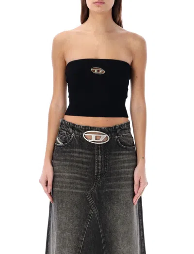 Diesel Strapless Fitted Top With Metallic Logo Detail In Black