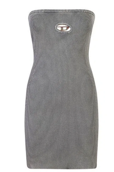 Diesel Ribbed Cotton Blend Strapless Mini Dress In Grey