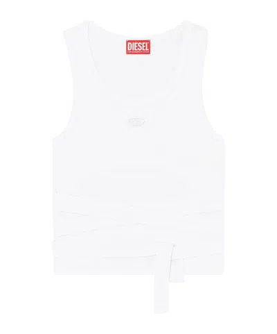 Diesel Women White Ribbed Jersey T-anky-tail-s1 Cropped Top In Multi