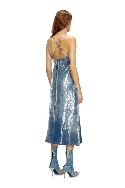 Diesel Strappy Denim Midi Dress With Sequins In Blue