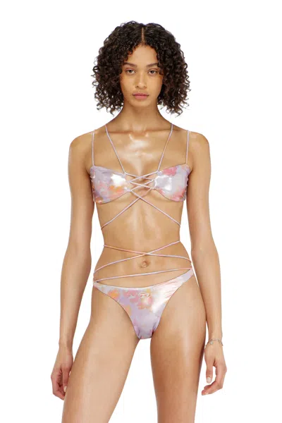 Diesel Strappy Metallic Bikini Top With Floral Print In Multi