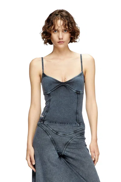 Diesel Strappy Top In Denim-look Jersey In Gray