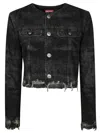 Diesel Grey Jacket With Round Neck And Frayed Edges In Cotton Blend Woman In Black
