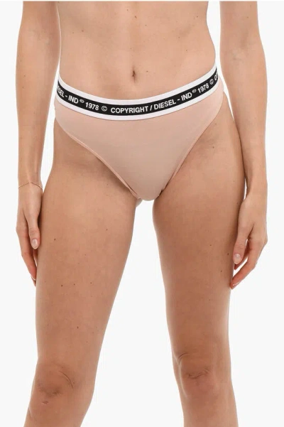 Diesel Stretch Cotton Ally Briefs With Logoed Elastic Band In Neutral