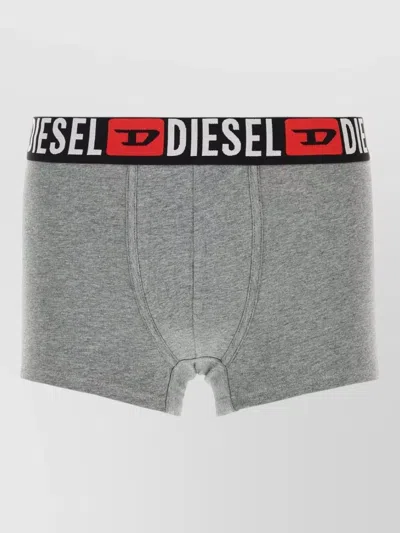 Diesel Stretch Cotton Boxer Trunks Logo Waistband In Gray