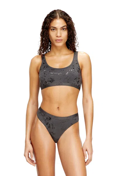 Diesel Stretch-cotton Bralette With Metallic Print In Gray
