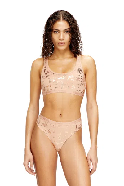Diesel Stretch-cotton Bralette With Metallic Print In Pink