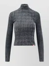 Diesel Stretch Cotton High Neck Long Sleeve Top In Gray