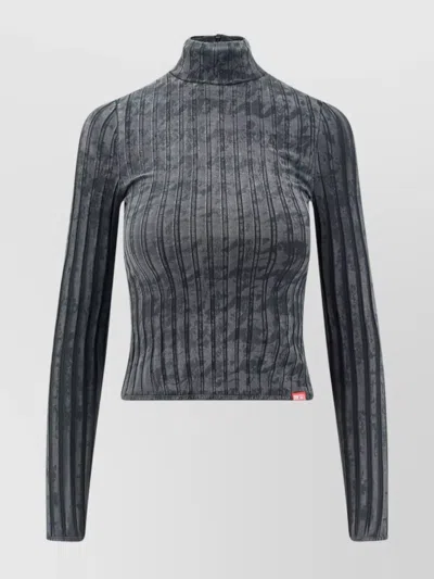 DIESEL STRETCH COTTON HIGH NECK LONG SLEEVE TOP