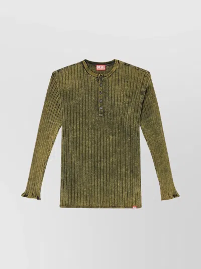 Diesel Stretch Cotton Long Sleeve Crew Neck T-shirt In Green
